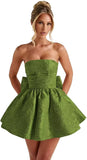 Strapless Satin Homecoming Dresses for Teens 2027 Jacquard A-line Short Prom Cocktail Gowns with Bow