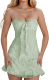 Jacquard Chiffon Homecoming Dress Short for Teens 2027 Strapless Mini Prom Gown Ruffle Cocktail Party Dress