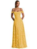 Off The Shoulder Floral Bridesmaid Dresses Long Lace Appliques Formal Gown A Line Wedding Guest Dress