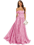 Jacquard Chiffon Bridesmaid Dresses Long Off The Shoulder Formal Evening Dress for Women