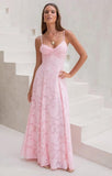Spaghetti Strap Bridesmaid Dresses for Women Jacquard Floral Lace A Line Long Formal Evening Gown