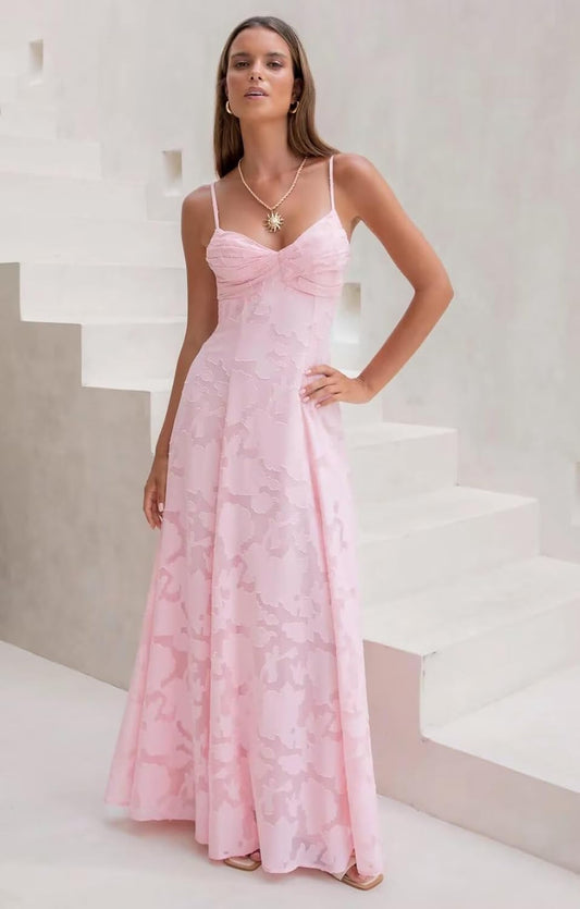 Spaghetti Strap Bridesmaid Dresses for Women Jacquard Floral A Line Long Formal Evening Gown