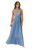 Flowy Chiffon Bridesmaid Prom Dress with Scarf Strapless Pleated Formal Evening Dresses