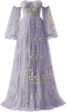 Vestidos de fiesta de tul con bordado de flores para mujer, 2024, largos, con hombros descubiertos, formales, para noche 