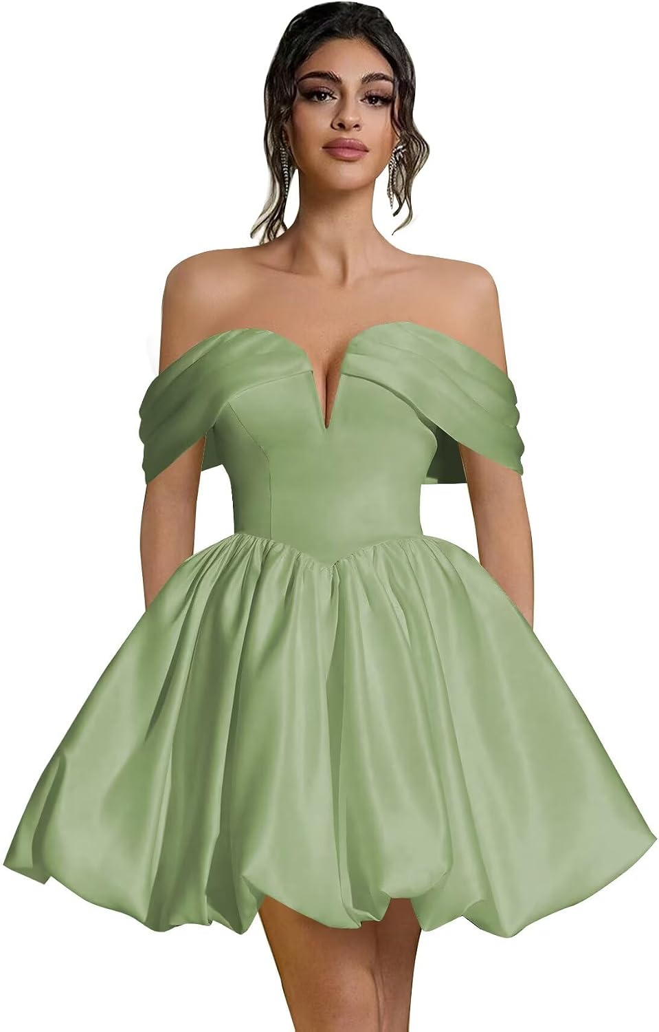 Off Shoulder Satin Homecoming Dresses Teens Short Bubble Dress A Line Mini Cocktail Party Gown