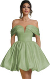 Off Shoulder Satin Homecoming Dresses Teens Short Bubble Dress A Line Mini Cocktail Party Gown