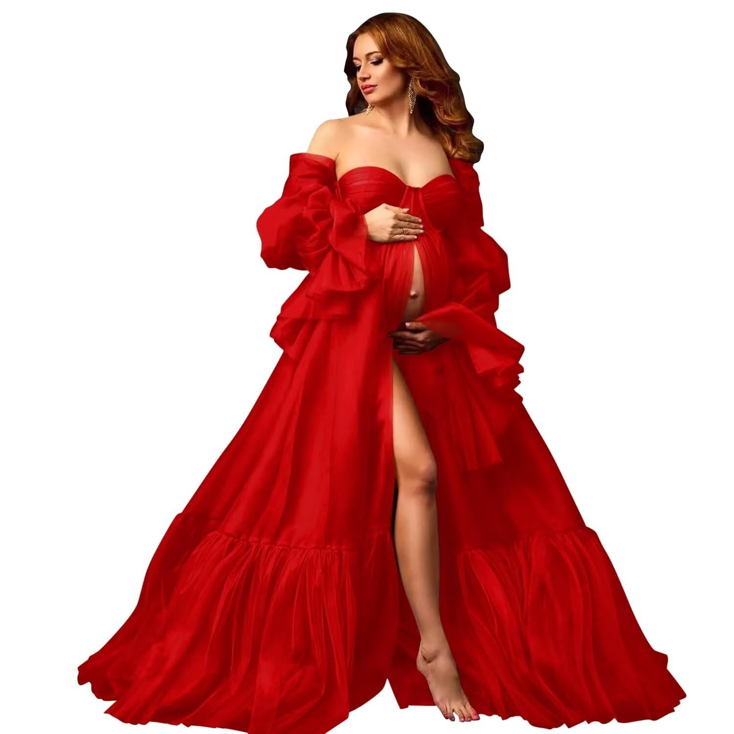 Tulle Maternity Dresses for Photoshoot Long Puffy Bridal Lingeria Robe Pregnancy Gowns Bathgown BabyShower Dress