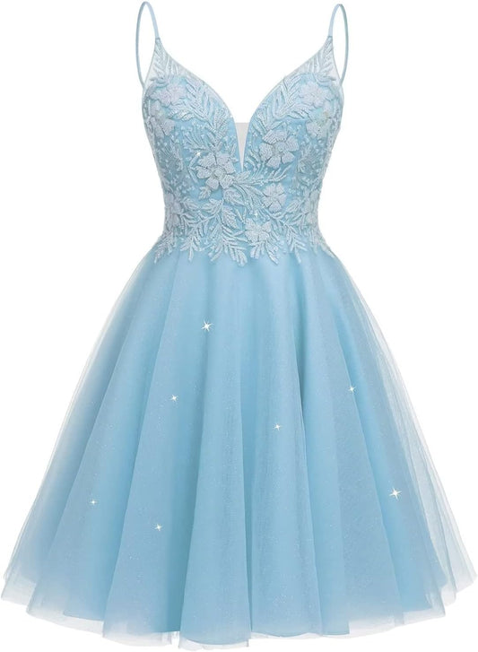 Vestidos de fiesta de tul brillante, vestidos de fiesta cortos de encaje para adolescentes, minivestido de cóctel 