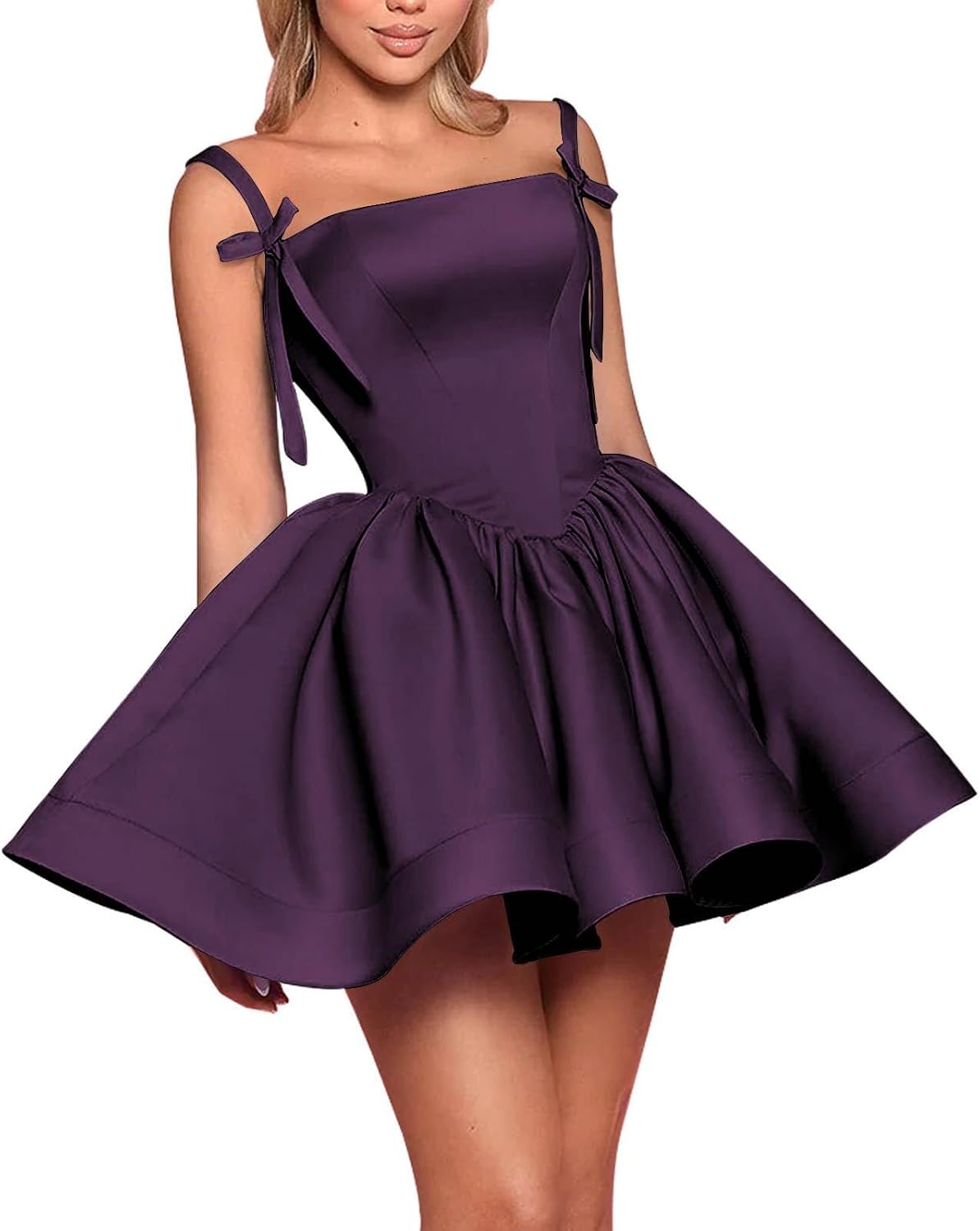 Satin Homecoming Dresses for Teens 2027 Spaghetti Straps Square Neck A-line Short Prom Dresses with Pockets