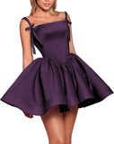 Satin Homecoming Dresses for Teens 2027 Spaghetti Straps Square Neck A-line Short Prom Dresses with Pockets