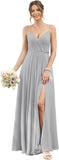 Vestidos de dama de honor largos con tirantes finos y bolsillos, plisados, formales, de noche, con abertura 