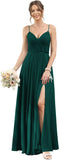 Vestidos de dama de honor largos con tirantes finos y bolsillos, plisados, formales, de noche, con abertura 