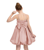 Satin Homecoming Dress for Girls Short Satin Flower Girl Dresses for Wedding Party Prom Gown with Bow
