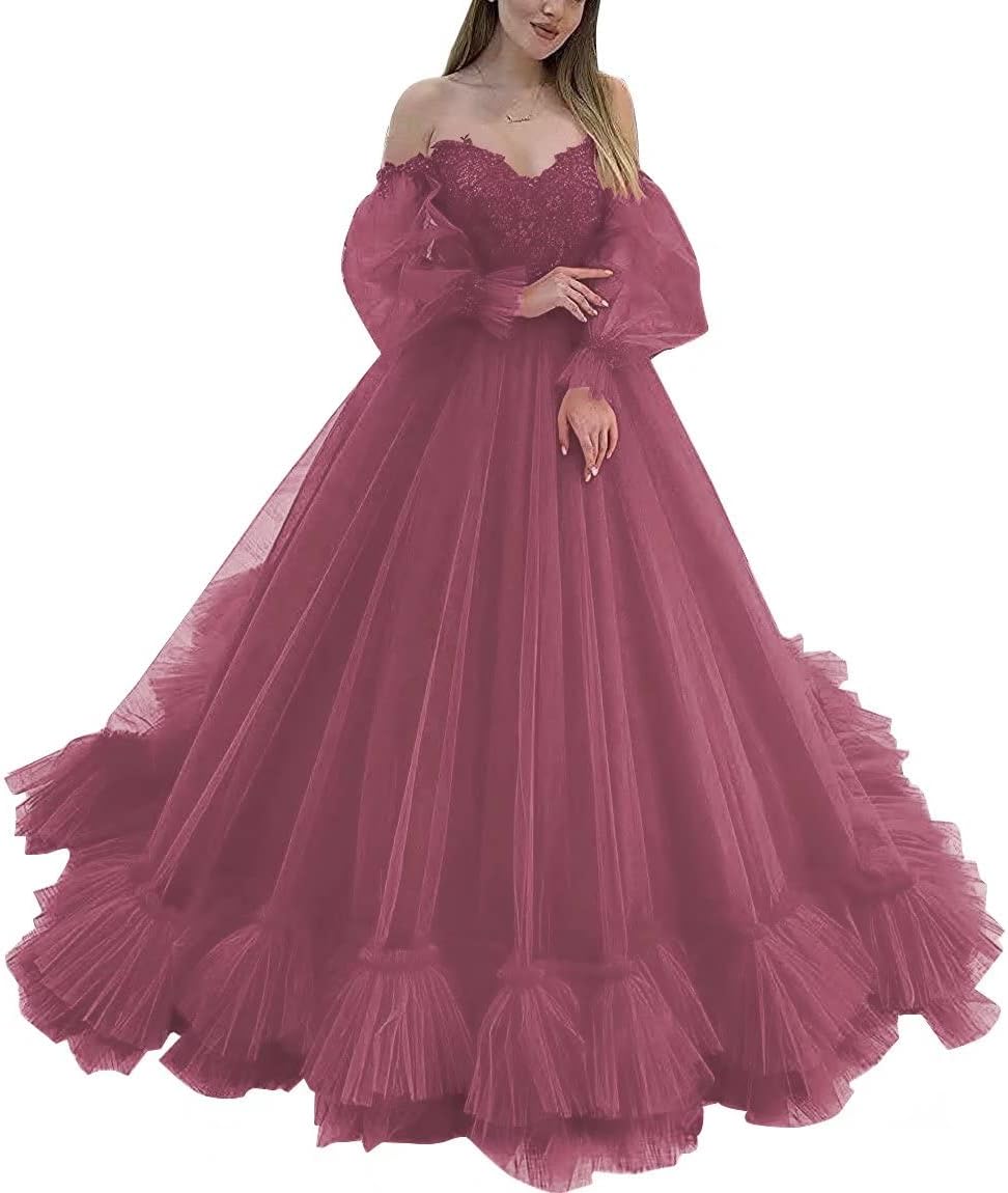 Off Shoulder Lace Appliques Ball Gown Quinceanera Dresses Long Sleeve Wedding Dress Bridal Gowns