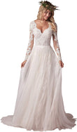 Women's Elegant Lace Beach Wedding Dresses for Bride 2025 with Sleeves Wedding Bridal Gowns