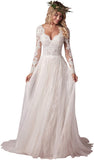 Women's Elegant Lace Beach Wedding Dresses for Bride 2025 with Sleeves Wedding Bridal Gowns