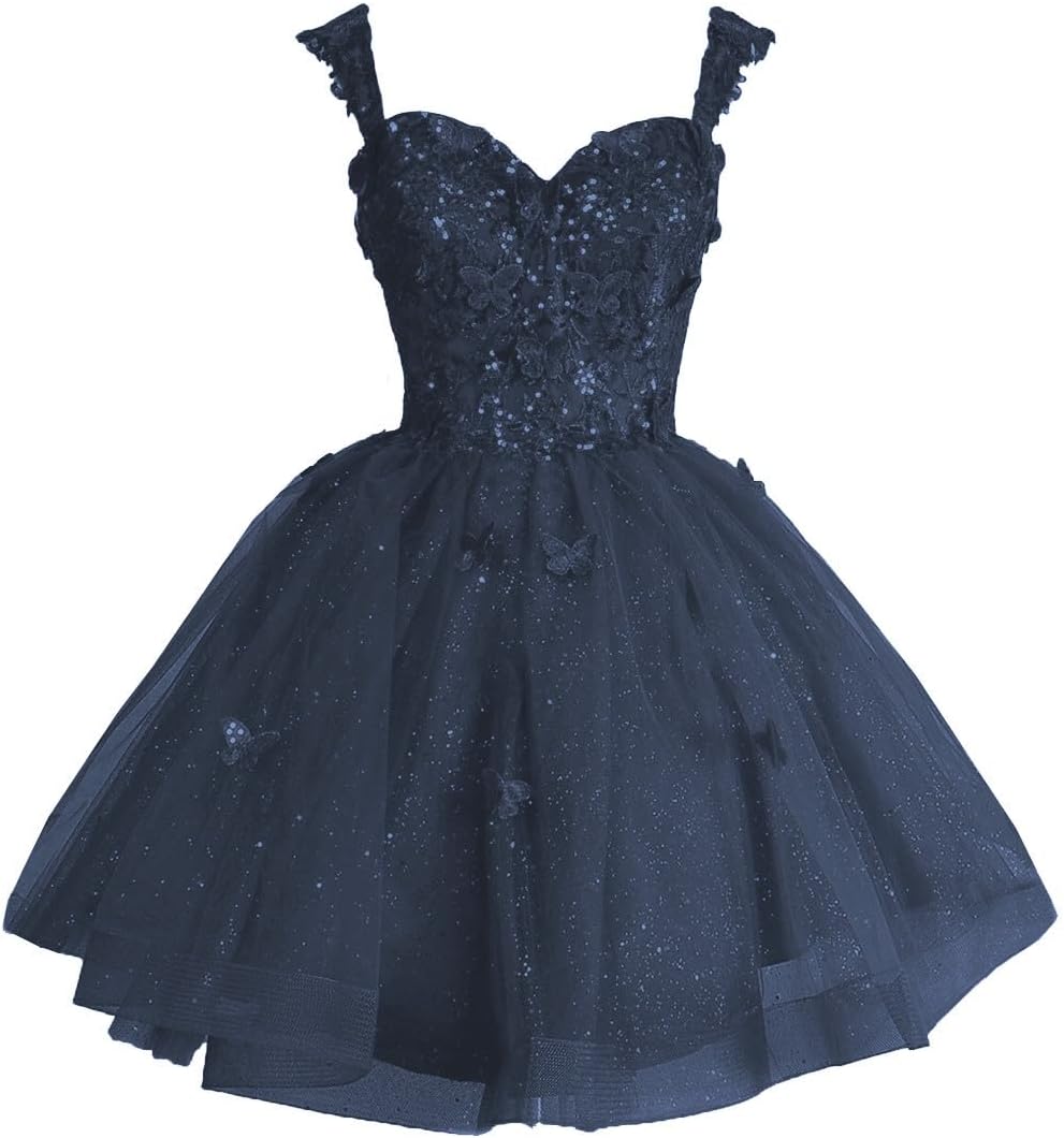 Off Shoulder Glitter Tulle Homecoming Dresses for Teens 3D Butterfly Short Prom Dress Sequin Quinceanera Dresses