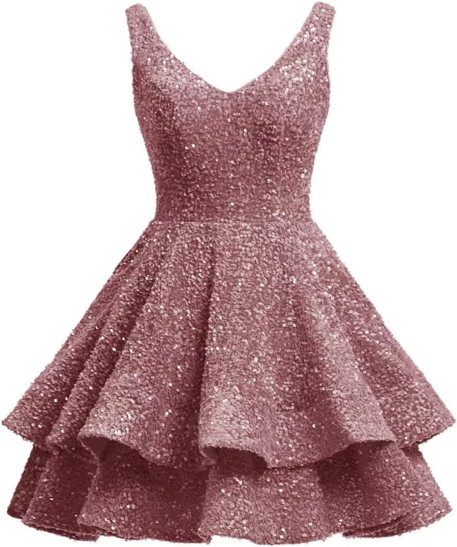 Short 2026 Sparkly Sequin Homecoming Dress for Teen Tiered Corset Ball Prom Cocktail Party Gown for Women