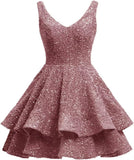 Short 2026 Sparkly Sequin Homecoming Dress for Teen Tiered Corset Ball Prom Cocktail Party Gown for Women