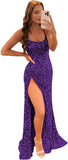 Women's Sequin Mermaid Prom Dresses with Slit Glitter Criss-Cross Long Formal Evening Gowns