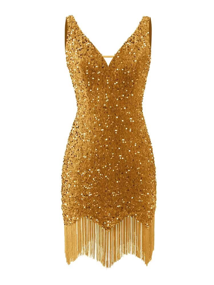 Kingbridal Gowns V Neck Sequin Homecoming Dresses for Teens 2027 Sparkly Tight Short Prom Cocktail Party Gowns with Tassels
