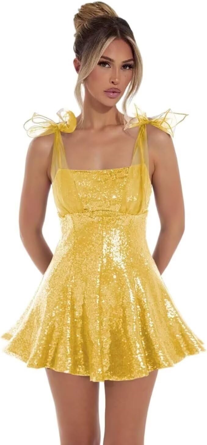 Sparkly Sequin Homecoming Dresses for Teens 2027 Spaghetti Strap Short Prom Dress with Bow Glitter Tulle Cocktail Party Gown
