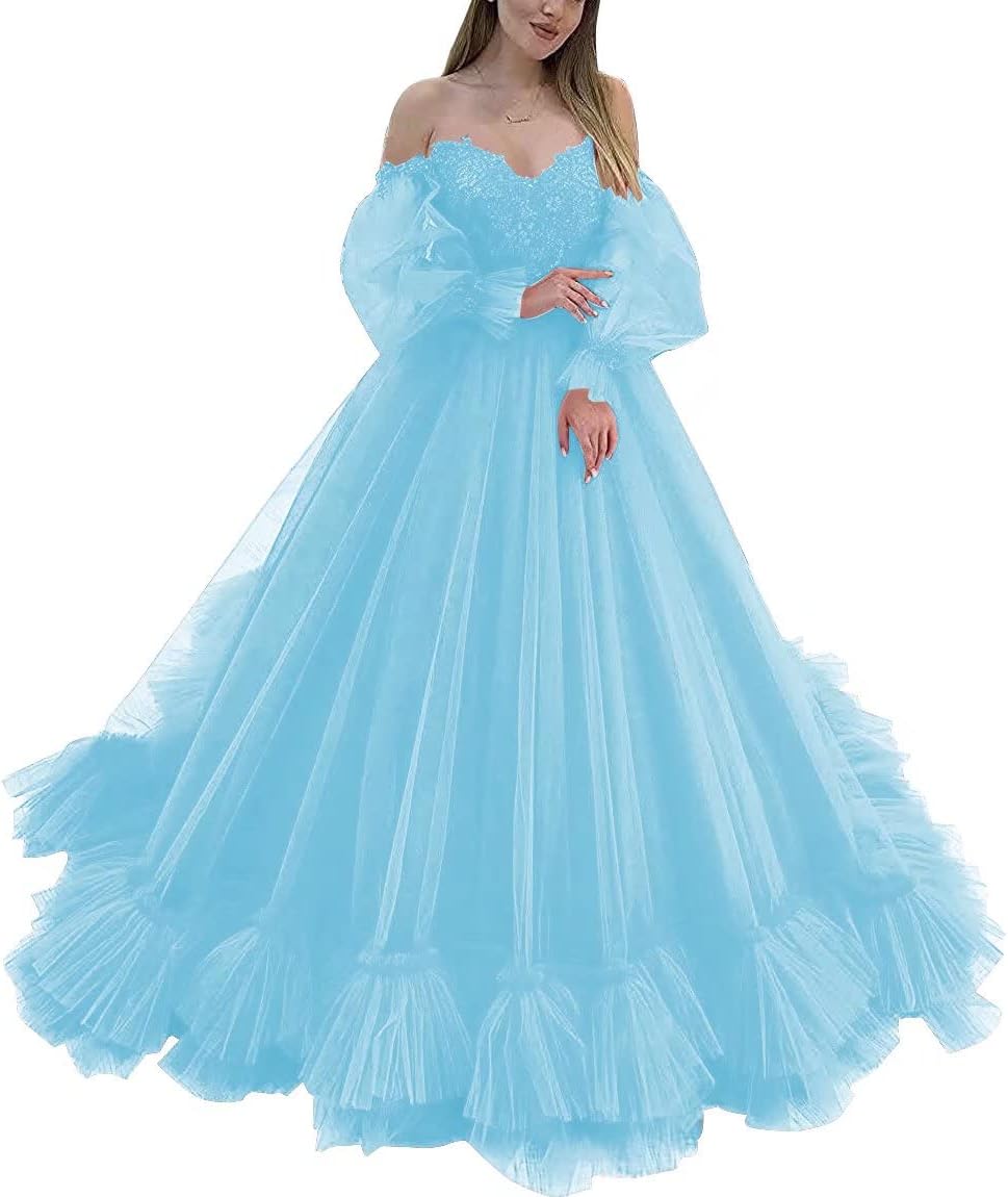 Off Shoulder Lace Appliques Ball Gown Quinceanera Dresses Long Sleeve Wedding Dress Bridal Gowns