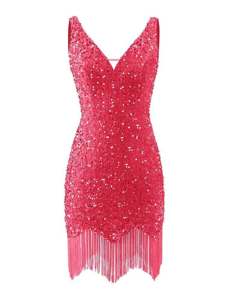Kingbridal Gowns V Neck Sequin Homecoming Dresses for Teens 2027 Sparkly Tight Short Prom Cocktail Party Gowns with Tassels