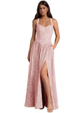 Jacquard Floral Lace Wedding Guest Dress Long Slit A Line Bridesmaid Dresses with Pockets Formal Gown