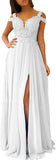 Women's Lace Appliques Prom Dresses Long with Slit Cold Shoulder Formal Party Gown