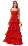 Tiered Ruffle Bridesmaid Dresses for Women Spaghetti Straps Long Chiffon Formal Evening Prom Gowns