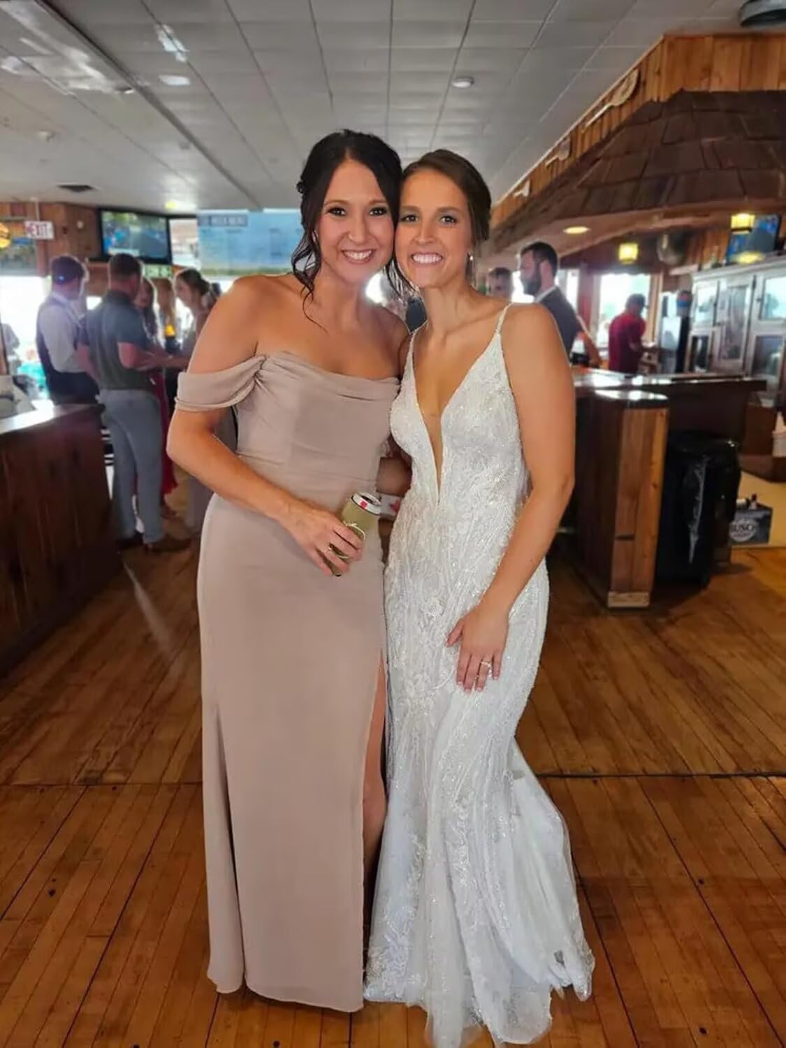 Kingbridal Gowns Off Shoulder Chiffon Bridesmaid Dresses for Women 2026 Long Ruched Cowl Neck Formal Evening Party Dress with Slit