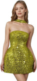Strapless Sequin Homecoming Dresses for Teens Short Prom Dress Sparkly A-Line Cocktail Party Gowns with Pockets