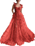 Vestidos de fiesta largos de tul con mariposas 3D para adolescentes, vestidos de fiesta formales de noche bordados con abertura 