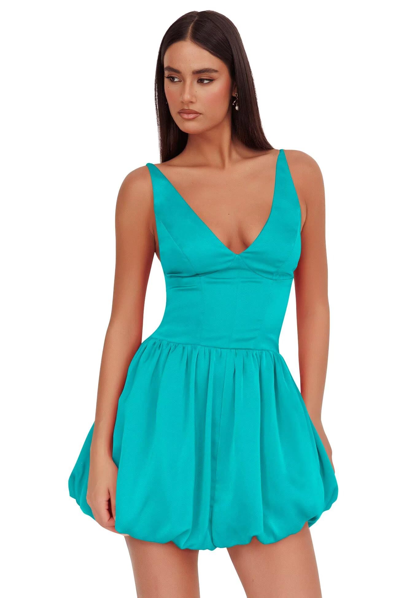 V Neck Satin Homecoming Dresses for Teens 2027 Short Prom Dress A-Line Backless Cocktail Party Gowns with Pockets