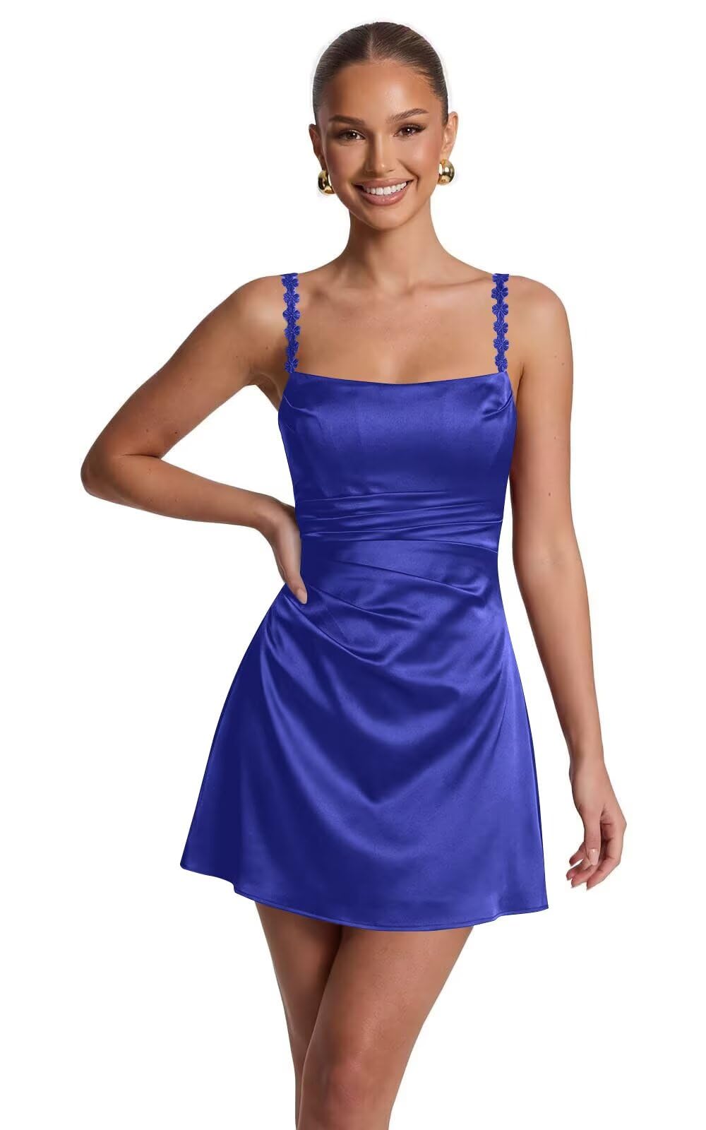 Satin Homecoming Dresses for Teens 2026 Spaghetti Straps Short Prom Dress A-line Pleated Cocktail Party Gowns