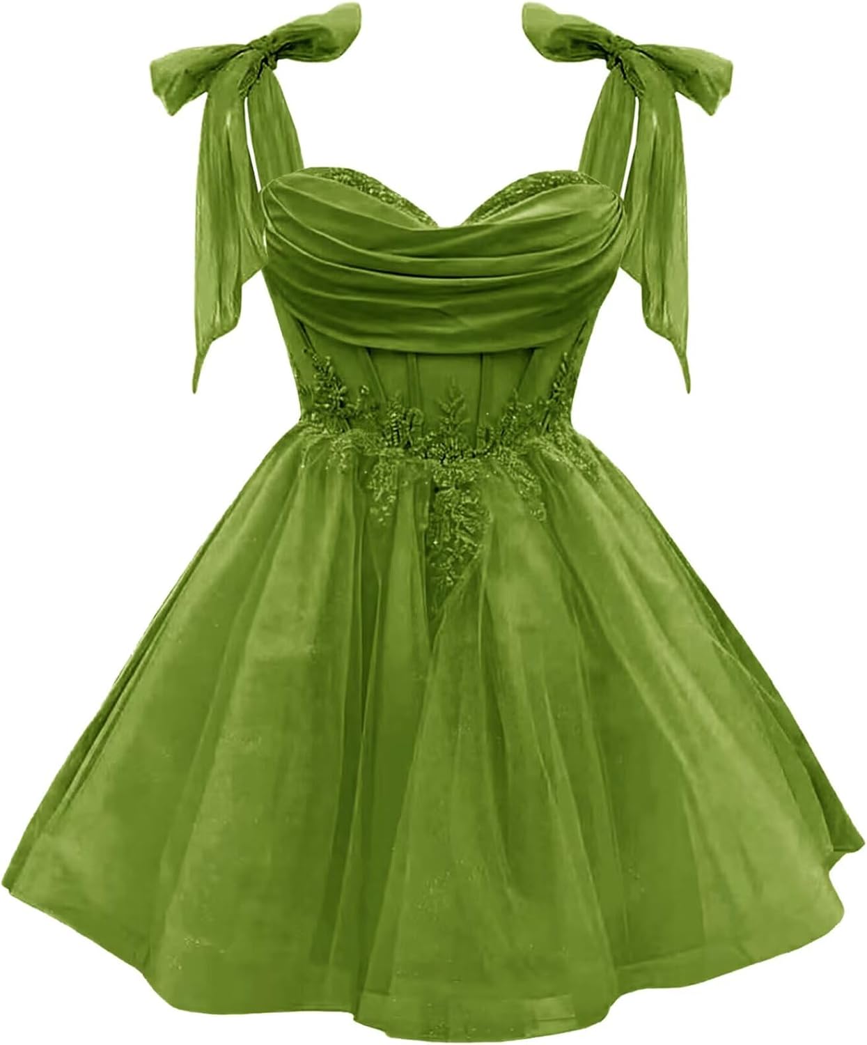 Tulle Short Homecoming Dress for Teens Sparkly Lace DAMA Dresses for Quinceanera Spaghetti Straps Bow Prom Gown