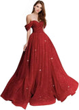 Sparkly Tulle Prom Dress 2026 Off The Shoulder Formal Dresses for Women Glitter A Line Long Ball Gown