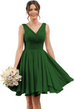 Double V Neck Short Bridesmaid Dresses for Women 2025 Chiffon A Line Formal Evening Gowns with Pockets