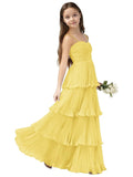 Chiffon Pleated Junior Bridesmaid Dress Princess Birthday Tiered Ruffle Prom Gown Wedding Long Flower Girl Dress