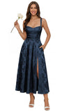 Jacquard Satin Bridesmaid Dresses for Women Spaghetti Straps A Line Tea Length Formal Evening Dress