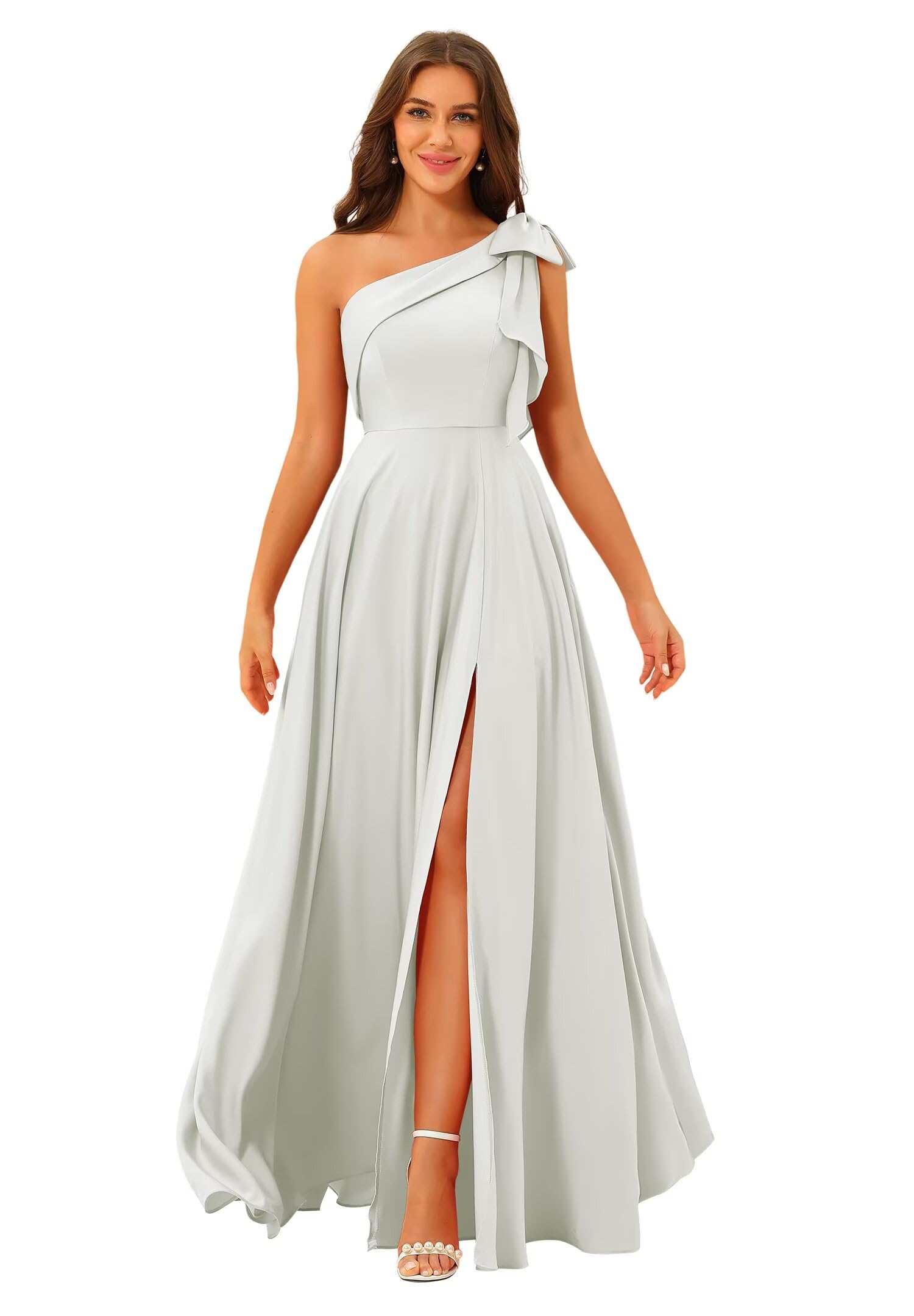 One Shoulder Bridesmaid Dresses Long for Women Satin Formal Gown Wedding Guest Dress