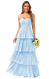 Tiered Ruffle Bridesmaid Dresses for Women Spaghetti Straps Long Chiffon Formal Evening Prom Gowns