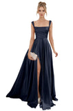 Spaghetti Straps Satin Bridesmaid Dresses for Women Long A-Line Square Neck Formal Evening Party Gown with Slit