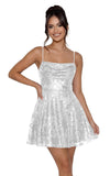 Sequin Prom Dresses 2026 for Teens Spaghetti Straps Cowl Neck Short Cocktail Party Dress