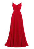 Women's Lace Chiffon Bridesmaid Dresses for Wedding Long Spaghetti Straps Bodice Formal Party Gown with Pockets