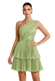 One Shoulder Satin Homecoming Dresses for Teens 2026 Short A-line Prom Dress Pleated Tiered Cocktail Party Gowns