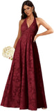 Floral Lace Bridesmaid Dresses for Women Long V Neck A-Line Open Back Halter Formal Evening Gown