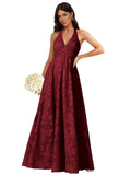 Floral Lace Bridesmaid Dresses for Women Long V Neck A-Line Open Back Halter Formal Evening Gown