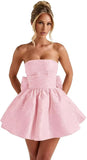 Strapless Satin Homecoming Dresses for Teens 2027 Jacquard A-line Short Prom Cocktail Gowns with Bow